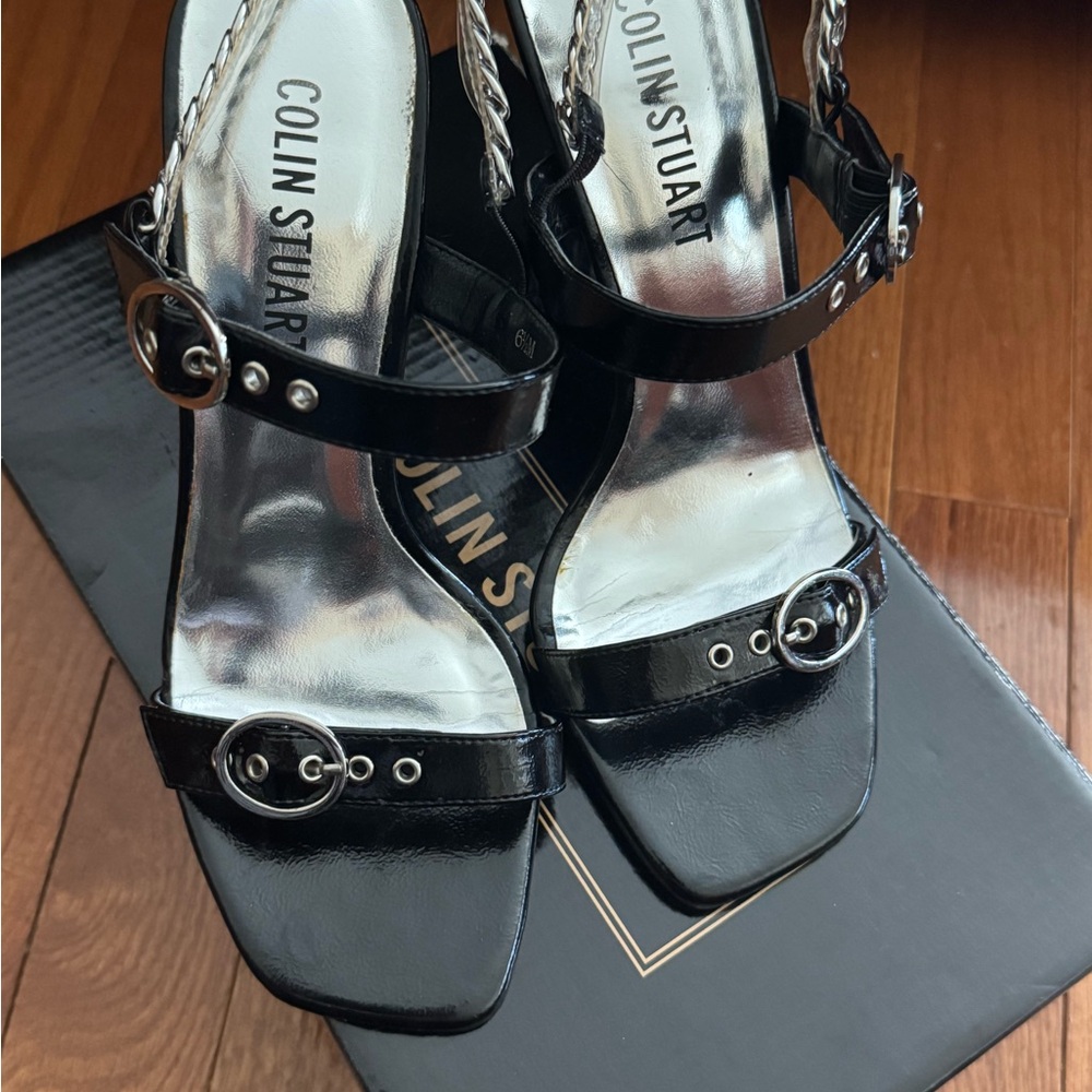 Colin Stuart Elegant Black 4” Stiletto Beautiful Chainlink detail / chrome heel